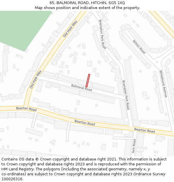 65, BALMORAL ROAD, HITCHIN, SG5 1XQ: Location map and indicative extent of plot
