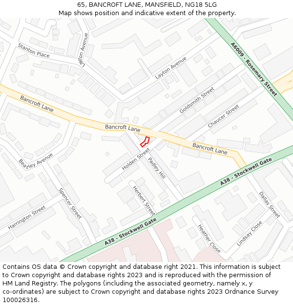 65, BANCROFT LANE, MANSFIELD, NG18 5LG: Location map and indicative extent of plot