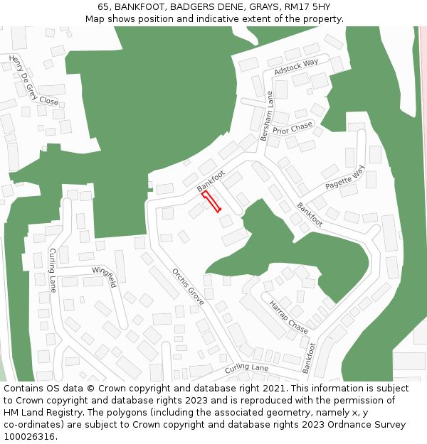 65, BANKFOOT, BADGERS DENE, GRAYS, RM17 5HY: Location map and indicative extent of plot