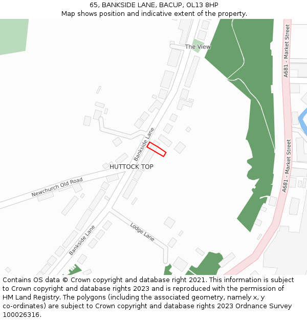 65, BANKSIDE LANE, BACUP, OL13 8HP: Location map and indicative extent of plot