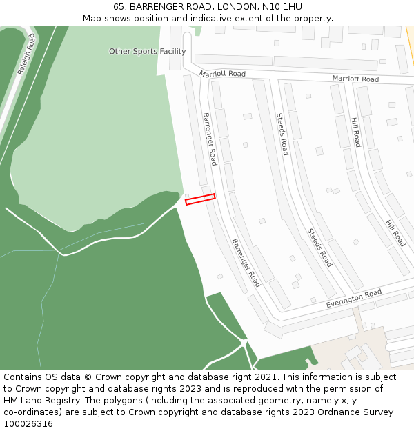 65, BARRENGER ROAD, LONDON, N10 1HU: Location map and indicative extent of plot