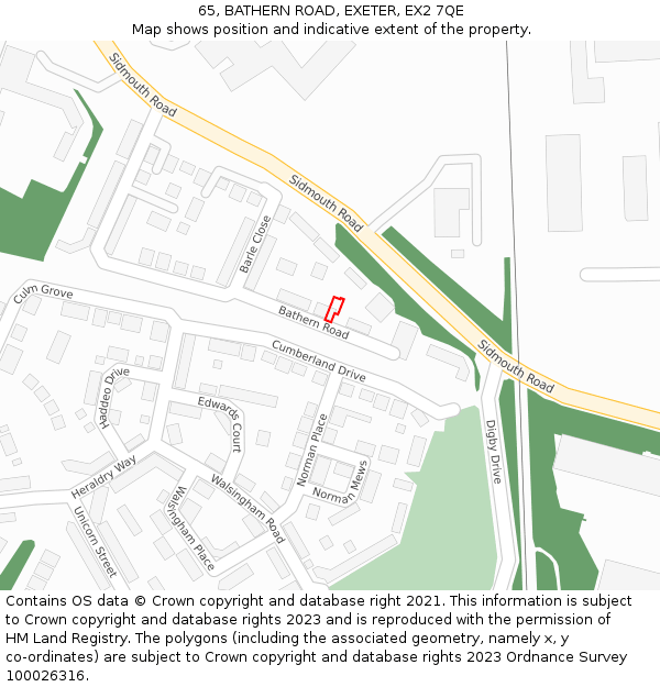 65, BATHERN ROAD, EXETER, EX2 7QE: Location map and indicative extent of plot