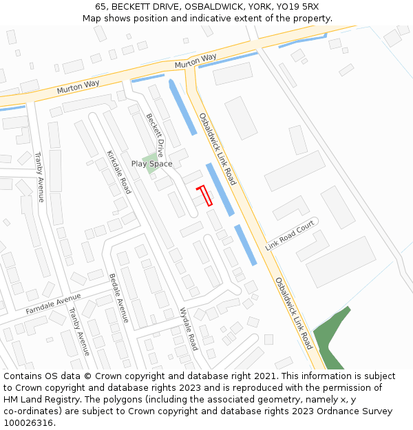 65, BECKETT DRIVE, OSBALDWICK, YORK, YO19 5RX: Location map and indicative extent of plot