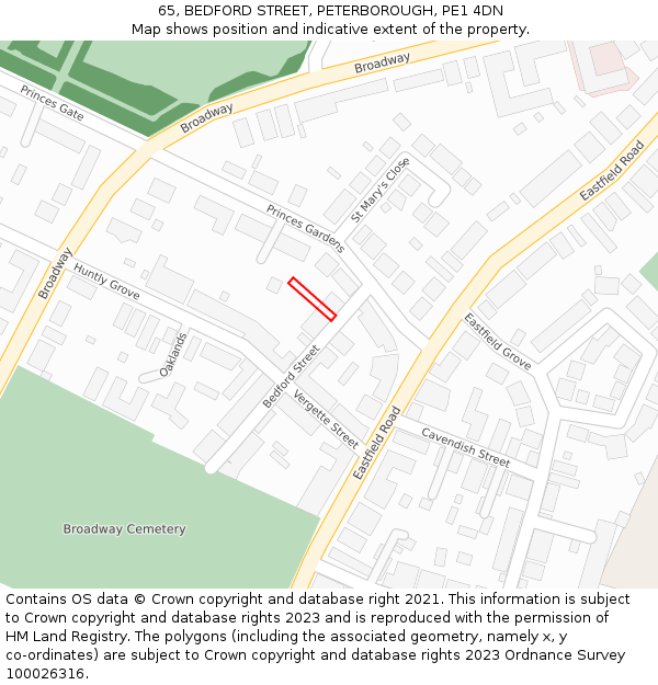 65, BEDFORD STREET, PETERBOROUGH, PE1 4DN: Location map and indicative extent of plot