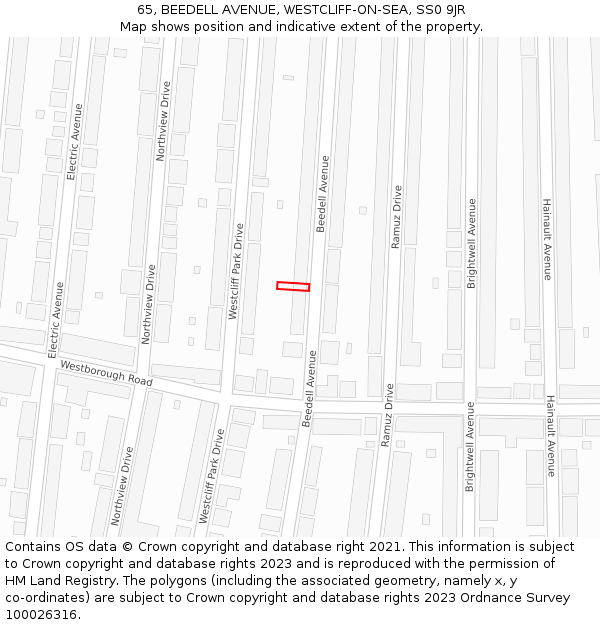65, BEEDELL AVENUE, WESTCLIFF-ON-SEA, SS0 9JR: Location map and indicative extent of plot