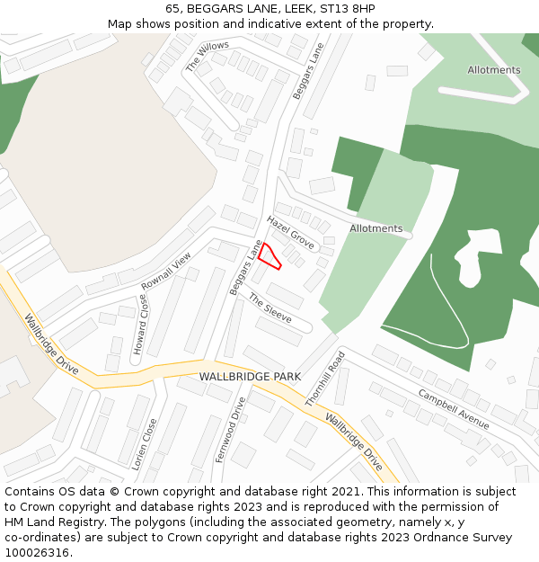 65, BEGGARS LANE, LEEK, ST13 8HP: Location map and indicative extent of plot
