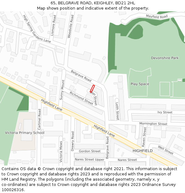65, BELGRAVE ROAD, KEIGHLEY, BD21 2HL: Location map and indicative extent of plot