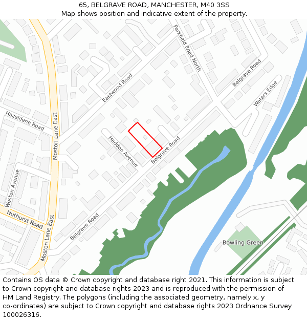 65, BELGRAVE ROAD, MANCHESTER, M40 3SS: Location map and indicative extent of plot