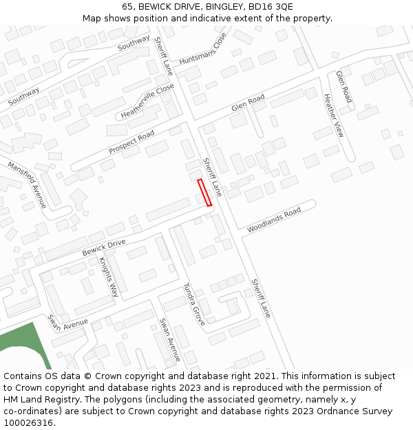 65, BEWICK DRIVE, BINGLEY, BD16 3QE: Location map and indicative extent of plot