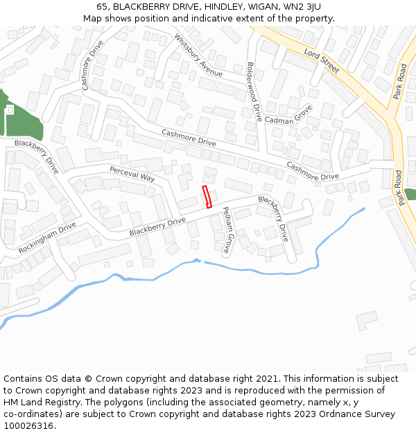 65, BLACKBERRY DRIVE, HINDLEY, WIGAN, WN2 3JU: Location map and indicative extent of plot