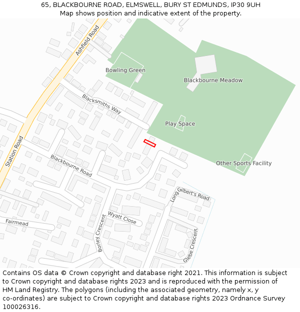 65, BLACKBOURNE ROAD, ELMSWELL, BURY ST EDMUNDS, IP30 9UH: Location map and indicative extent of plot