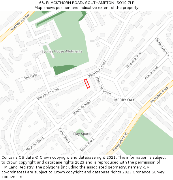 65, BLACKTHORN ROAD, SOUTHAMPTON, SO19 7LP: Location map and indicative extent of plot