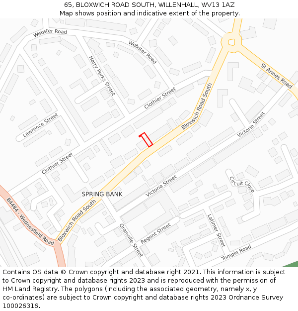 65, BLOXWICH ROAD SOUTH, WILLENHALL, WV13 1AZ: Location map and indicative extent of plot