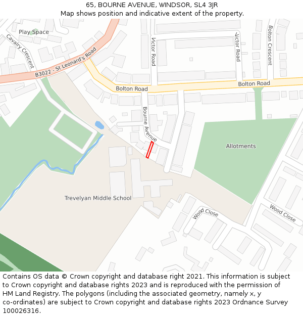 65, BOURNE AVENUE, WINDSOR, SL4 3JR: Location map and indicative extent of plot