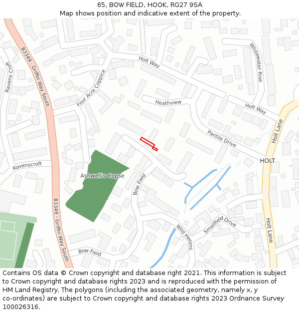 65, BOW FIELD, HOOK, RG27 9SA: Location map and indicative extent of plot