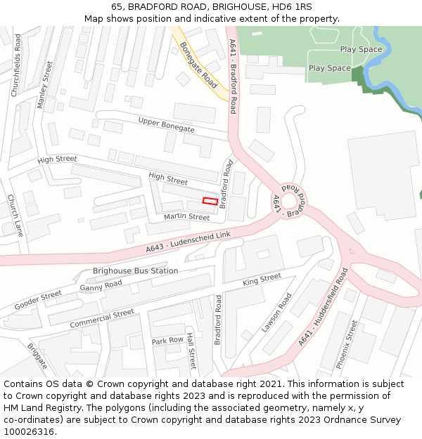 65, BRADFORD ROAD, BRIGHOUSE, HD6 1RS: Location map and indicative extent of plot