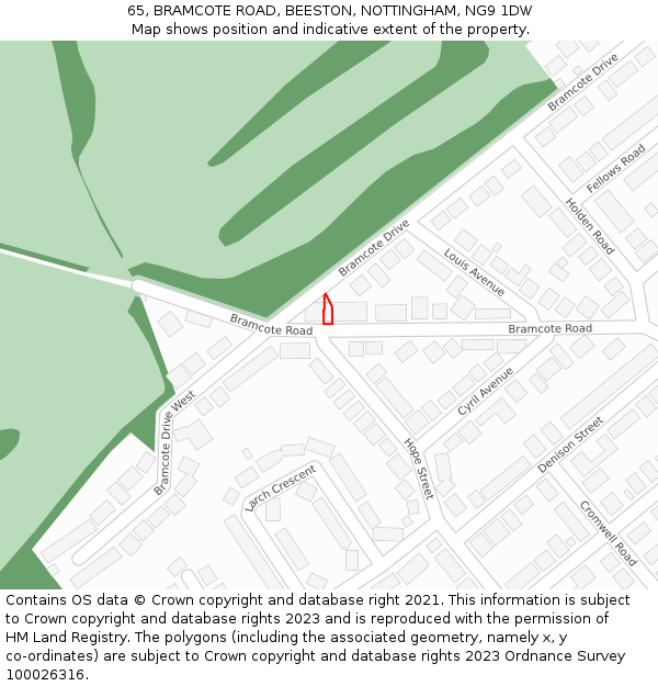 65, BRAMCOTE ROAD, BEESTON, NOTTINGHAM, NG9 1DW: Location map and indicative extent of plot
