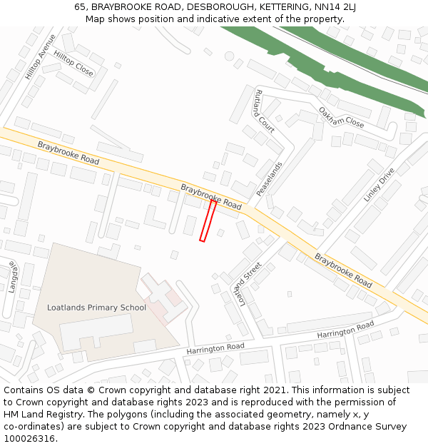 65, BRAYBROOKE ROAD, DESBOROUGH, KETTERING, NN14 2LJ: Location map and indicative extent of plot