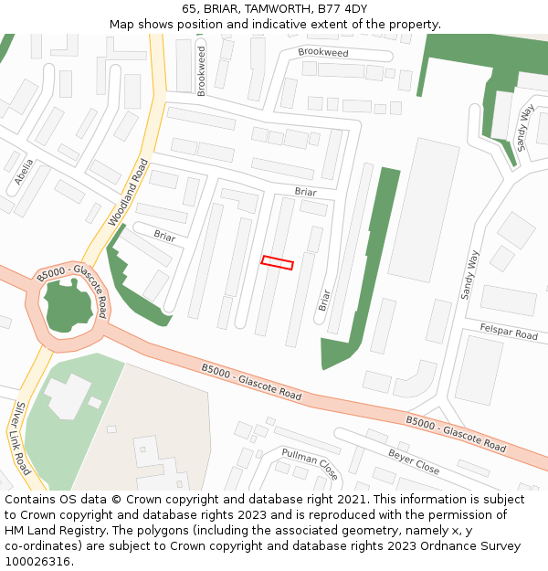 65, BRIAR, TAMWORTH, B77 4DY: Location map and indicative extent of plot