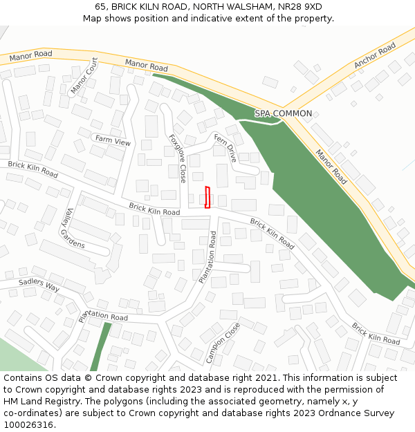 65, BRICK KILN ROAD, NORTH WALSHAM, NR28 9XD: Location map and indicative extent of plot