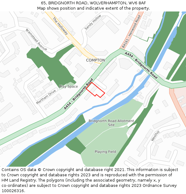 65, BRIDGNORTH ROAD, WOLVERHAMPTON, WV6 8AF: Location map and indicative extent of plot