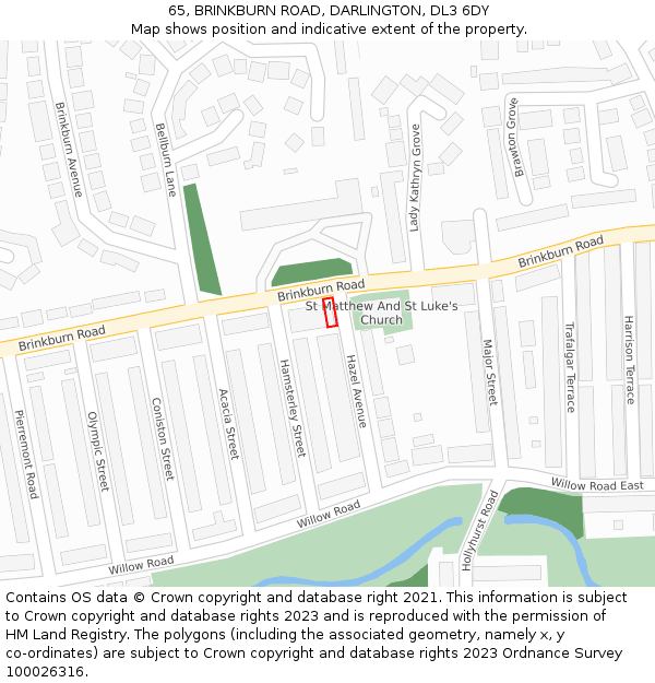 65, BRINKBURN ROAD, DARLINGTON, DL3 6DY: Location map and indicative extent of plot