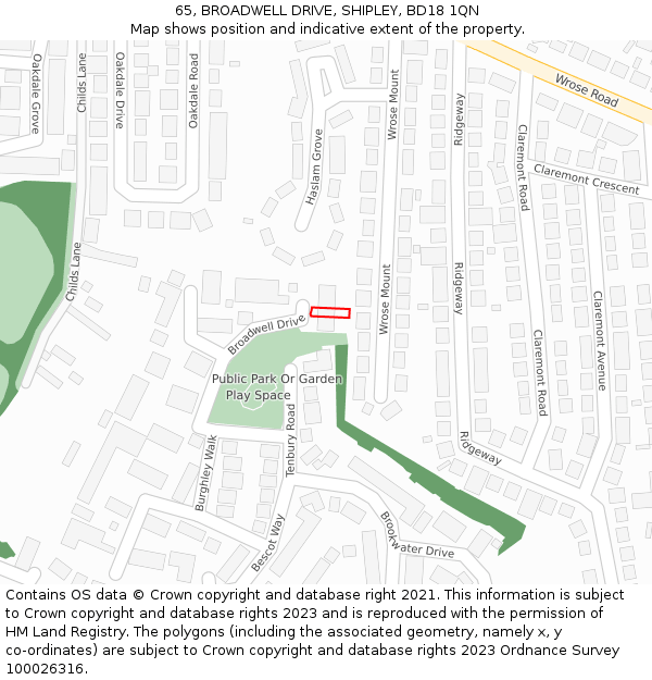 65, BROADWELL DRIVE, SHIPLEY, BD18 1QN: Location map and indicative extent of plot