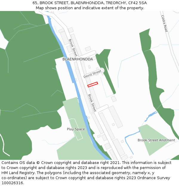 65, BROOK STREET, BLAENRHONDDA, TREORCHY, CF42 5SA: Location map and indicative extent of plot