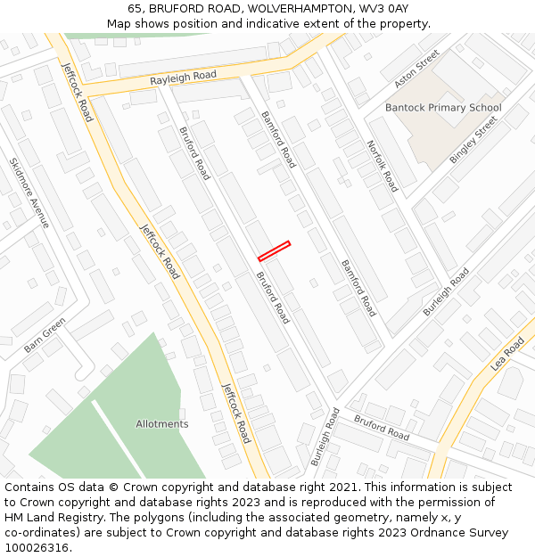 65, BRUFORD ROAD, WOLVERHAMPTON, WV3 0AY: Location map and indicative extent of plot
