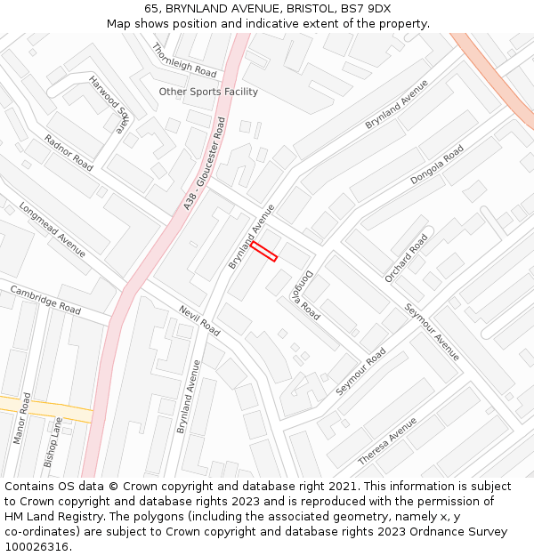 65, BRYNLAND AVENUE, BRISTOL, BS7 9DX: Location map and indicative extent of plot