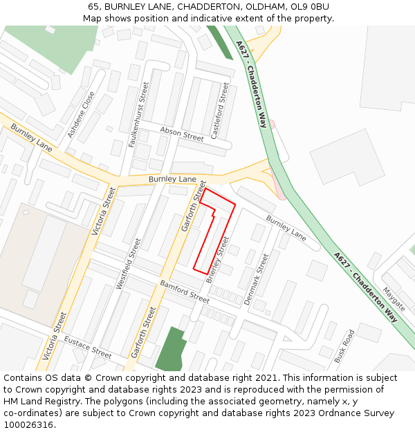 65, BURNLEY LANE, CHADDERTON, OLDHAM, OL9 0BU: Location map and indicative extent of plot