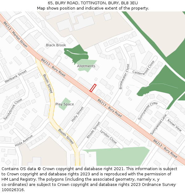 65, BURY ROAD, TOTTINGTON, BURY, BL8 3EU: Location map and indicative extent of plot