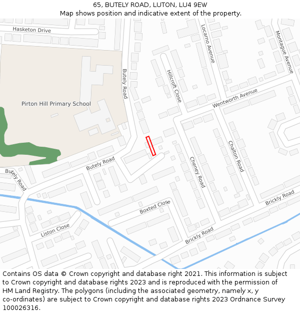 65, BUTELY ROAD, LUTON, LU4 9EW: Location map and indicative extent of plot
