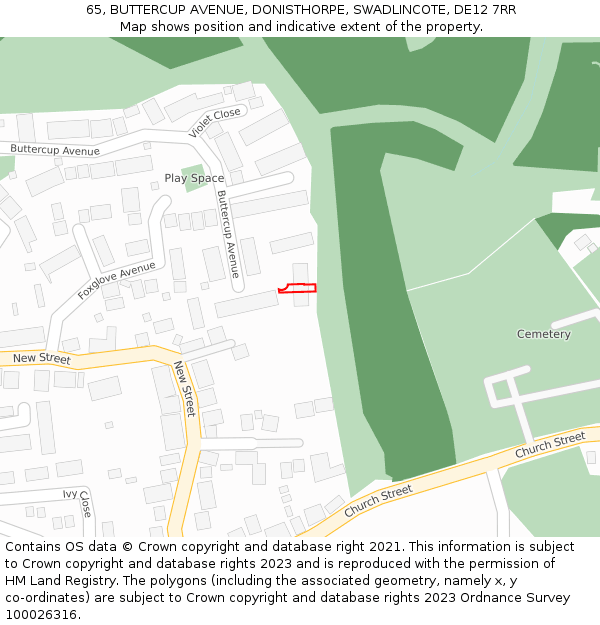 65, BUTTERCUP AVENUE, DONISTHORPE, SWADLINCOTE, DE12 7RR: Location map and indicative extent of plot