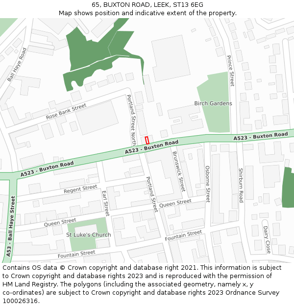 65, BUXTON ROAD, LEEK, ST13 6EG: Location map and indicative extent of plot