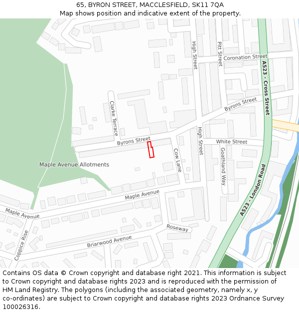 65, BYRON STREET, MACCLESFIELD, SK11 7QA: Location map and indicative extent of plot