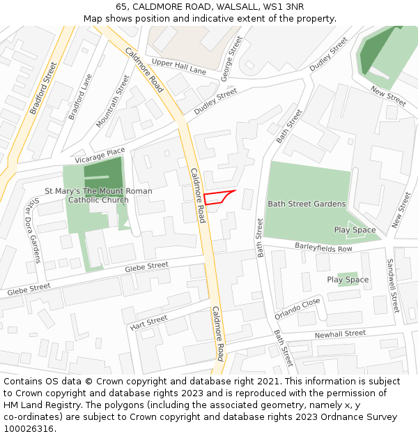 65, CALDMORE ROAD, WALSALL, WS1 3NR: Location map and indicative extent of plot
