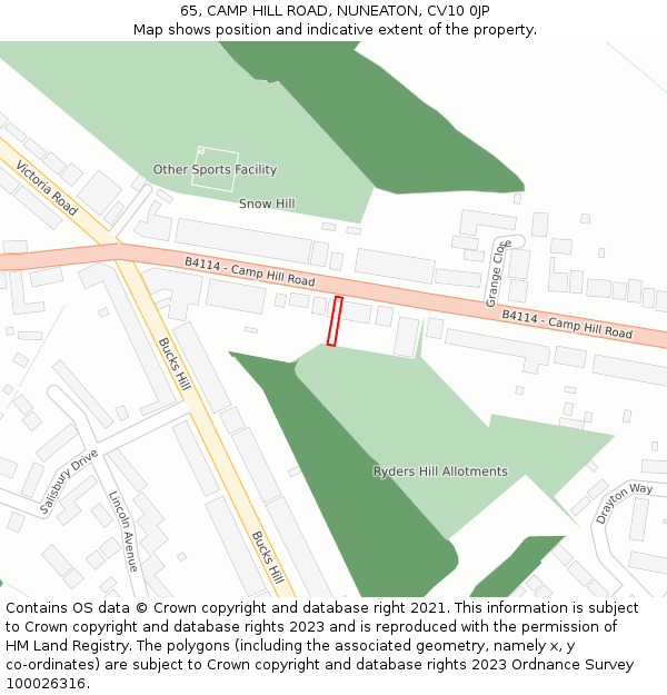 65, CAMP HILL ROAD, NUNEATON, CV10 0JP: Location map and indicative extent of plot