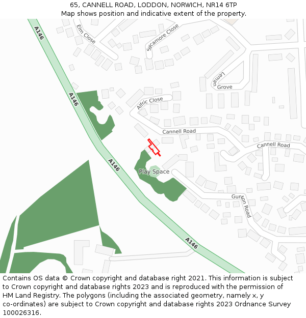 65, CANNELL ROAD, LODDON, NORWICH, NR14 6TP: Location map and indicative extent of plot
