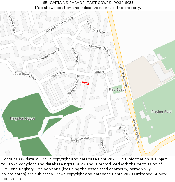 65, CAPTAINS PARADE, EAST COWES, PO32 6GU: Location map and indicative extent of plot