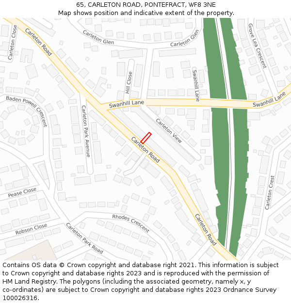 65, CARLETON ROAD, PONTEFRACT, WF8 3NE: Location map and indicative extent of plot