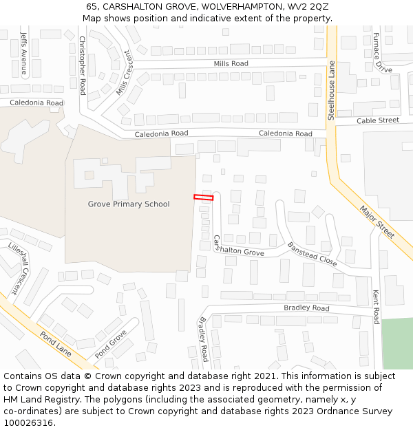 65, CARSHALTON GROVE, WOLVERHAMPTON, WV2 2QZ: Location map and indicative extent of plot