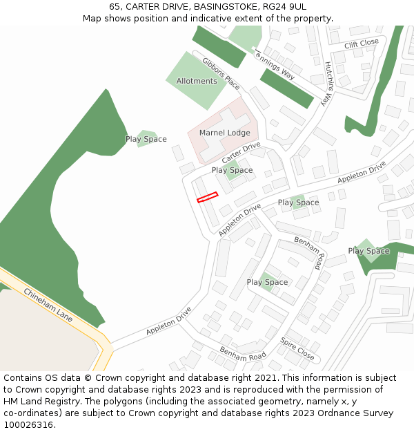 65, CARTER DRIVE, BASINGSTOKE, RG24 9UL: Location map and indicative extent of plot