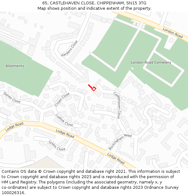 65, CASTLEHAVEN CLOSE, CHIPPENHAM, SN15 3TG: Location map and indicative extent of plot