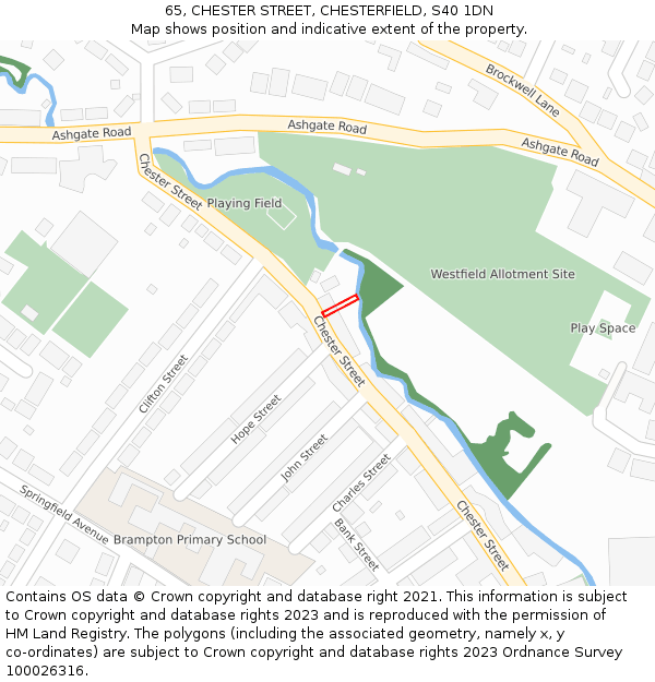 65, CHESTER STREET, CHESTERFIELD, S40 1DN: Location map and indicative extent of plot