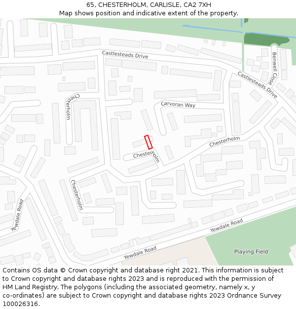 65, CHESTERHOLM, CARLISLE, CA2 7XH: Location map and indicative extent of plot