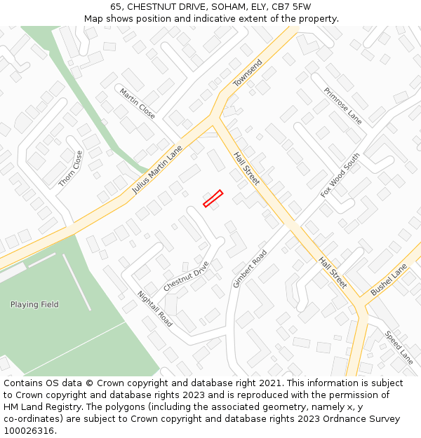 65, CHESTNUT DRIVE, SOHAM, ELY, CB7 5FW: Location map and indicative extent of plot
