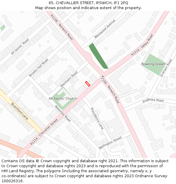 65, CHEVALLIER STREET, IPSWICH, IP1 2PQ: Location map and indicative extent of plot