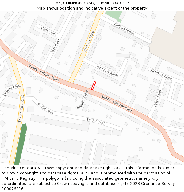 65, CHINNOR ROAD, THAME, OX9 3LP: Location map and indicative extent of plot