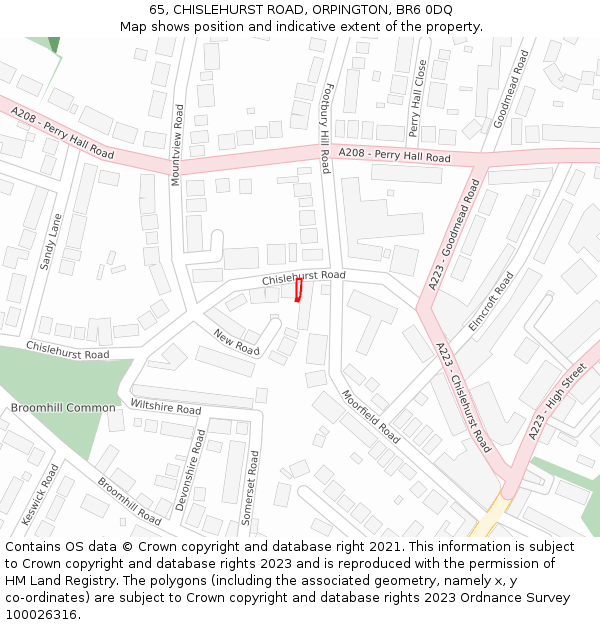 65, CHISLEHURST ROAD, ORPINGTON, BR6 0DQ: Location map and indicative extent of plot